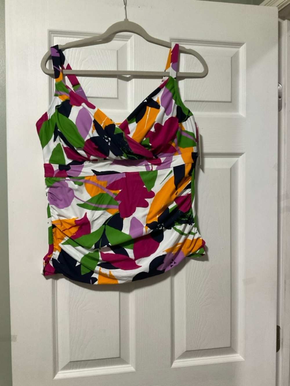 Anne Cole White Floral Tankini Top with Pink, Green, Yellow & Navy Accents